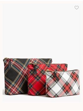 New J. CREW Tartan Plaid Canvas Pouch Set of 3